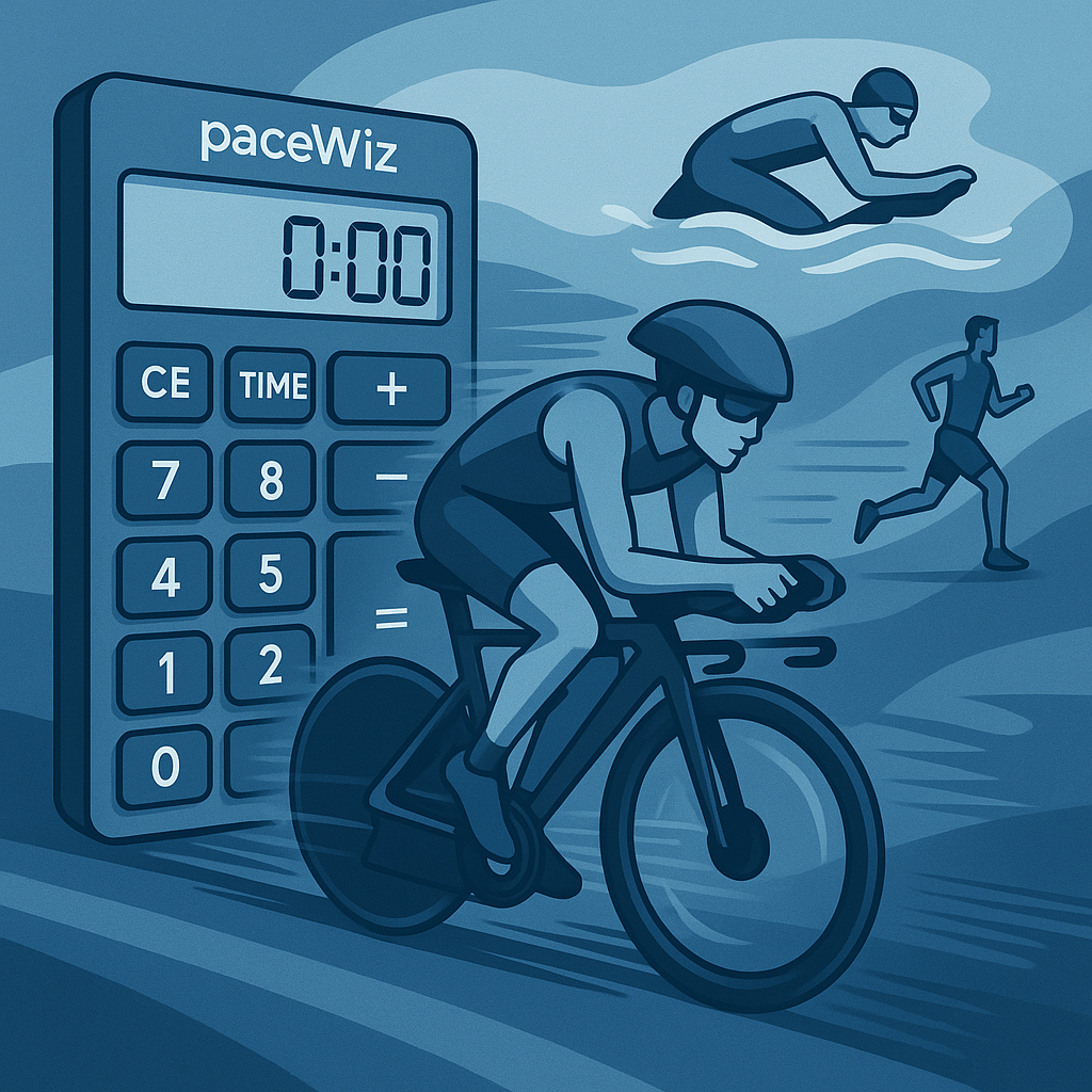Abstract graphic illustrating the pacewiz Triathlon Pace Calculator for setting swim, bike, and run pacing strategies.